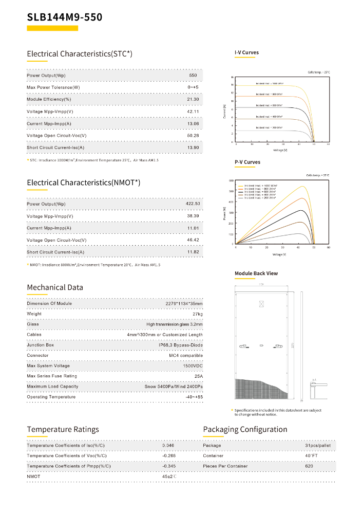 SLB144M9-550 Half-Cell mono module