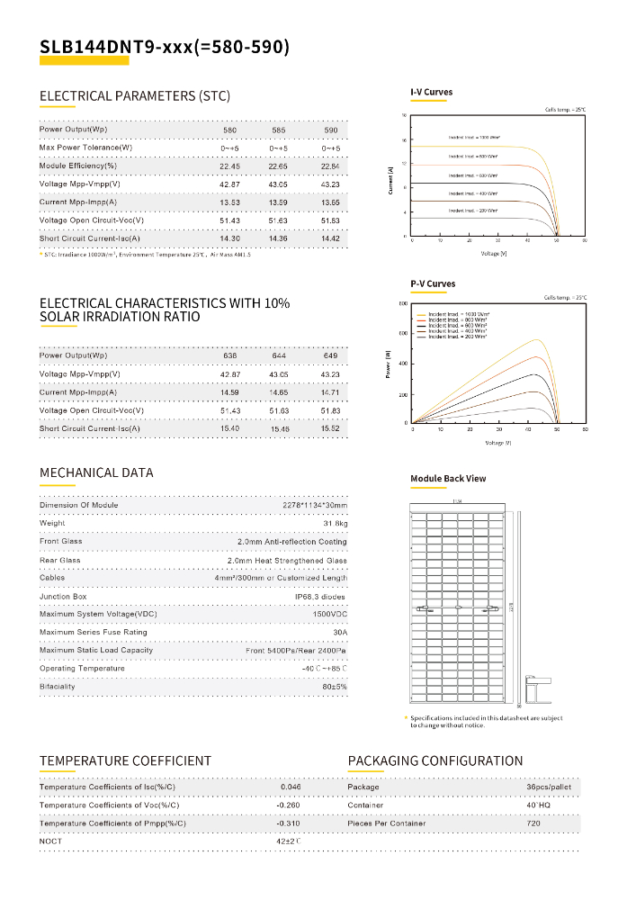SLB144DNT9-580 Bifacial Dual Glass Mono Module 